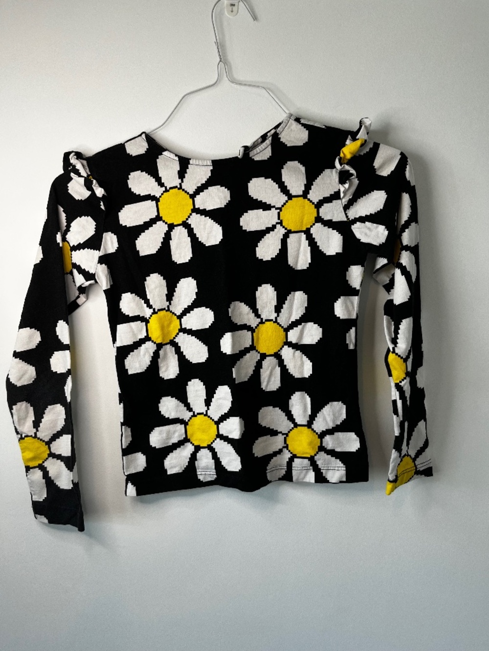 Fábula Blouse (Kids Sz 10) with Pixel Flower Design and Ruffles at Shoulders